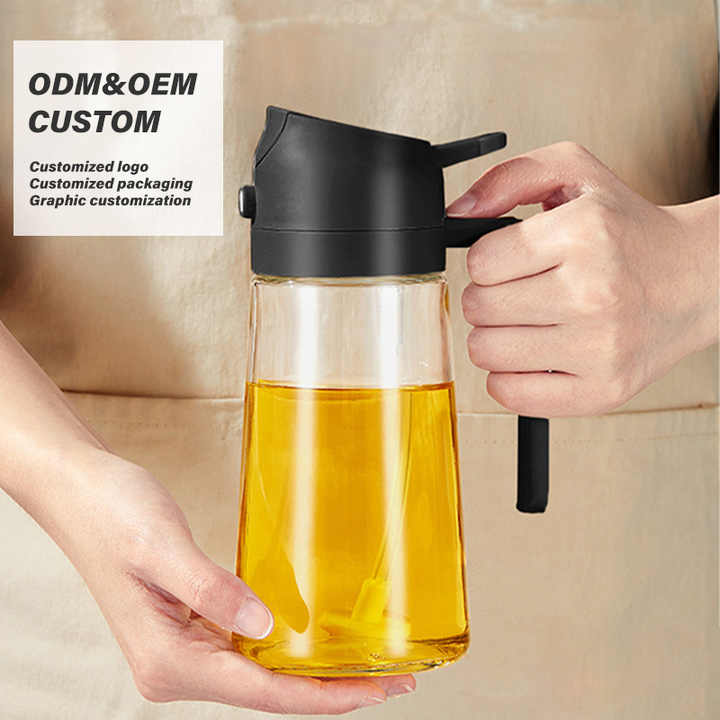Bouteille d’huile en verre 2 en 1 – pulvérisateur & distributeur (600ml)
