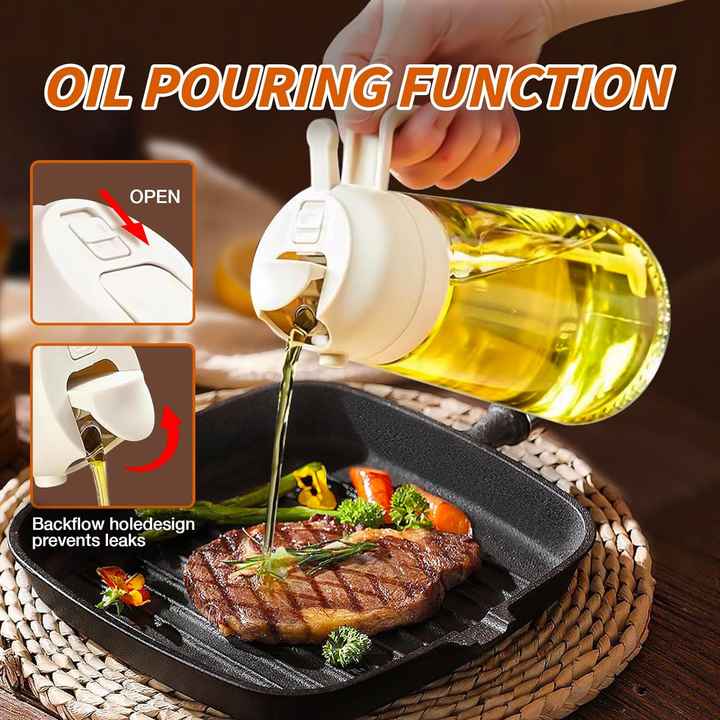 Bouteille d’huile en verre 2 en 1 – pulvérisateur & distributeur (600ml)